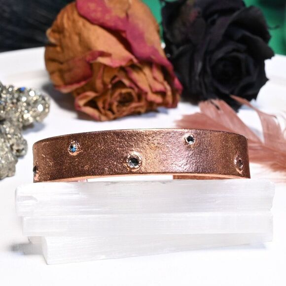 Blue and Silver Swarovski Crystal Copper Cuff Bracelet - Picture 3 of 5